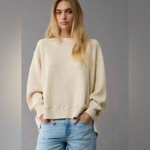 American Eagle Outfitters Seriously Lived In Waffle Cream Crew Neck Sweater - XS